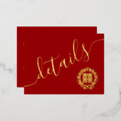 フローラ中国のリース結婚詳細カード 箔招待状ポストカード (正面/裏面)