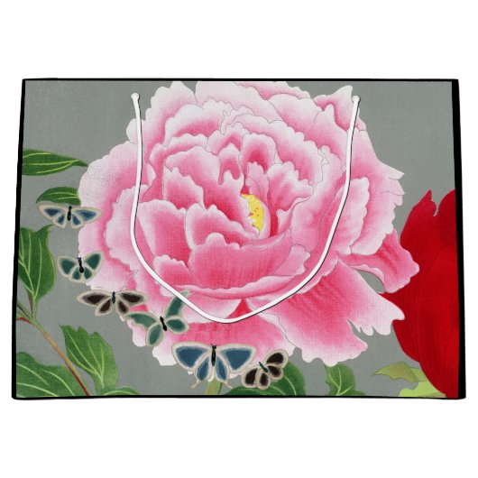 フローラ中国のレッド及びピンク抱き枕 ラージペーパーバッグ (正面)