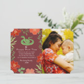 フローラ中国の新年スネークフォトホリデー シーズンカード (スタンド正面)