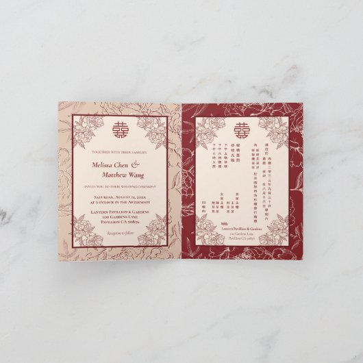 フローラ中国の英語の折り畳み結婚式招待状 案内状 (内部)