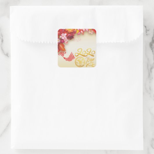 フローラ中国の金ゴールド紙カットラット2020ステッカー スクエアシール (バッグ)