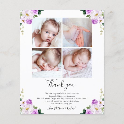 フローラ予算の誕生発表サンキューカード (裏面)