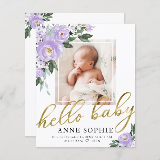 フローラ予算の誕生発表サンキューカード (正面/裏面)