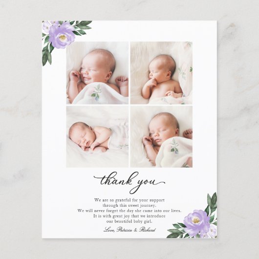 フローラ予算の誕生発表サンキューカード (裏面)