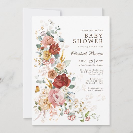 フローラ交響曲 |庭かわいらし花赤ちゃんシャワー 招待状 (正面)