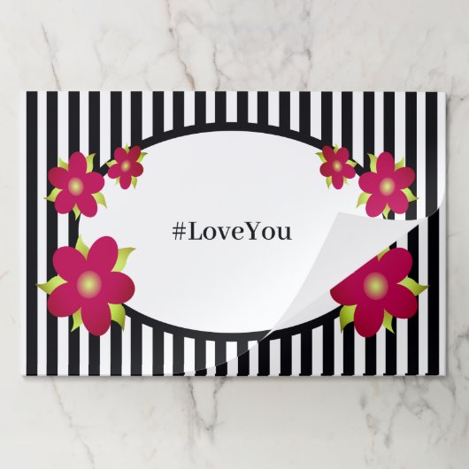 フローラ付き白黒ストライプ模様 ペーパーパッド (折り畳み)