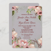 フローラ付き〔雄ジカの〕枝角水彩結婚式招待状 招待状 (正面/裏面)