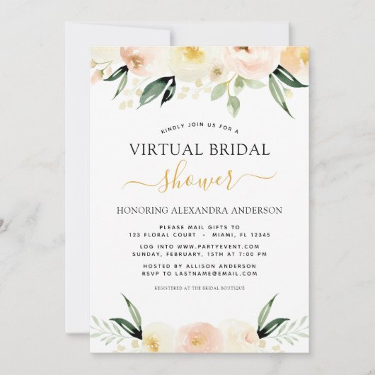 フローラ仮想ブライダルシャワー赤面ピンク水色 招待状 (正面)