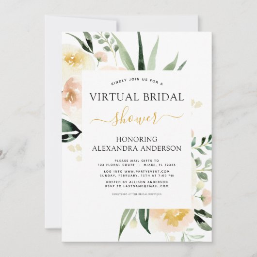 フローラ仮想ブライダルシャワー赤面ピンク水色 招待状 (正面)