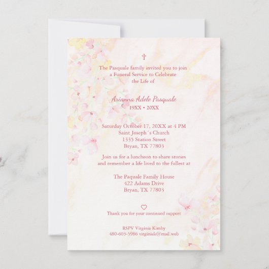 フローラ伝統的とエレガントピンクの写真葬儀 ノートカード (裏面)