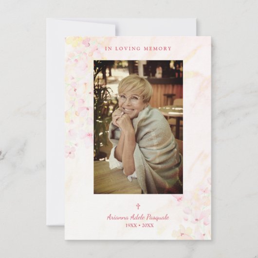 フローラ伝統的とエレガントピンクの写真葬儀 ノートカード (正面)