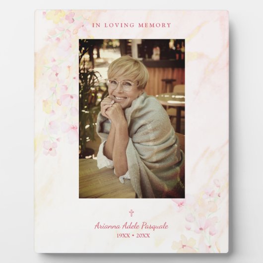 フローラ伝統的とエレガントピンクの写真葬儀 フォトプラーク (正面)