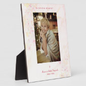 フローラ伝統的とエレガントピンクの写真葬儀 フォトプラーク (側面)