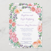 フローラ伝統的バプテスマ&バースデーパーティー招待状 招待状 (正面/裏面)