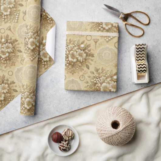 フローラ伝統的真珠とレース結婚ズ ラッピングペーパー (クラフト)