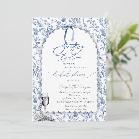 フローラ何かブルーボウガラス真珠 招待状 (スタンド正面)