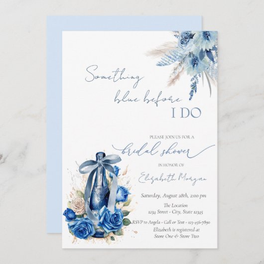 フローラ何かブルーボウワインボトルバラ 招待状 (正面/裏面)