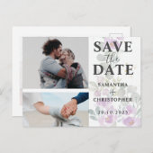 フローラ保存の日付ピンクと白の写真結婚 案内ポストカード (正面/裏面)