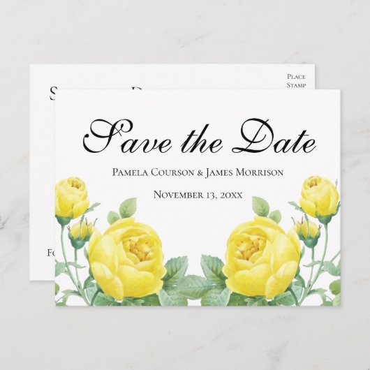 フローラ保存日付イエローローズフラワー婚約 ポストカード (正面/裏面)