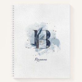 フローラ個人モダンモノグラム文字B青金ゴールド ノートブック