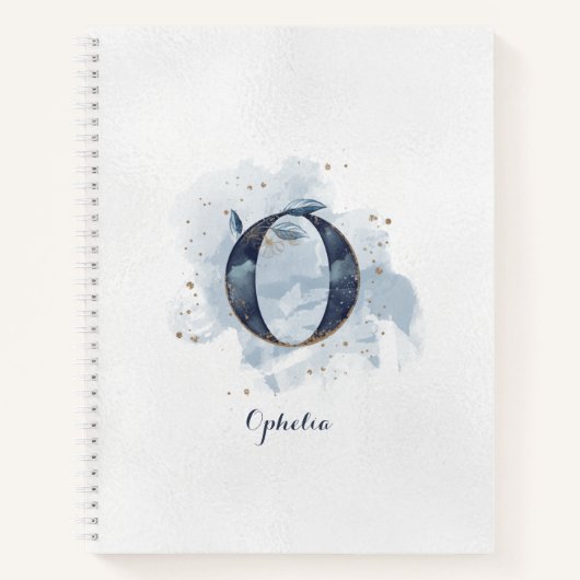 フローラ個人モダンモノグラム文字Oブルー金ゴールド ノートブック (正面)