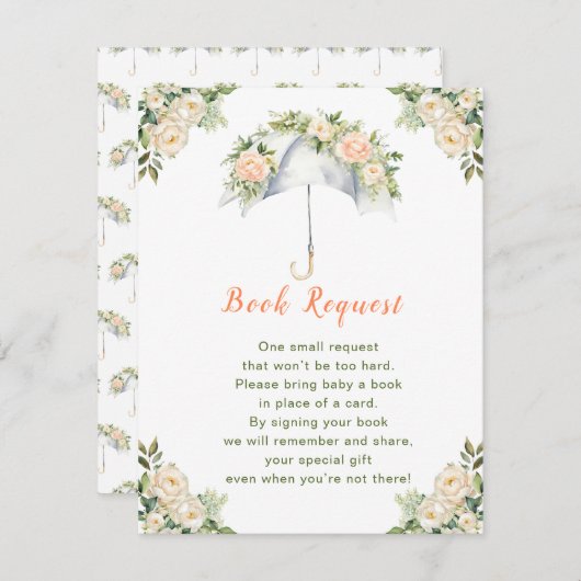 フローラ傘の赤ちゃんシャワーブックリクエスト エンクロージャーカード (正面/裏面)