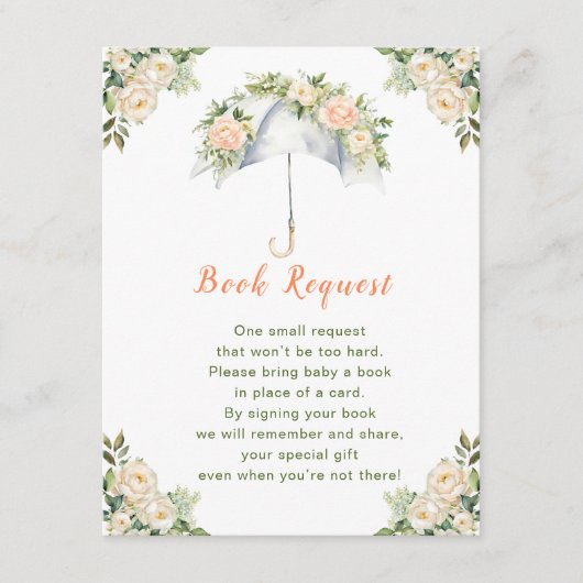 フローラ傘の赤ちゃんシャワーブックリクエスト エンクロージャーカード (正面)