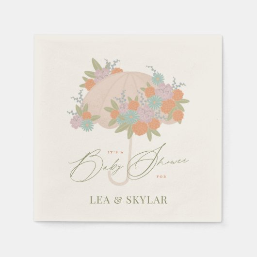 フローラ傘ニュートラルユニセックスベビーシャワー スタンダードカクテルナプキン (正面)