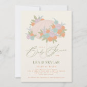 フローラ傘ニュートラルユニセックスベビーシャワー 招待状 (正面)