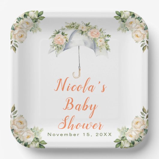 フローラ傘ベビーシャワー ペーパープレート (正面)