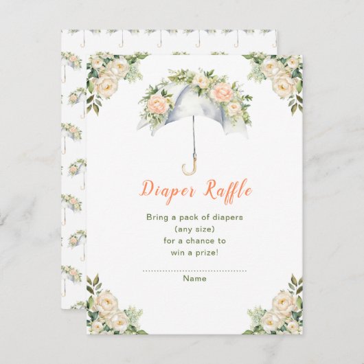 フローラ傘赤ちゃんシャワーおむつラッフル エンクロージャーカード (正面/裏面)