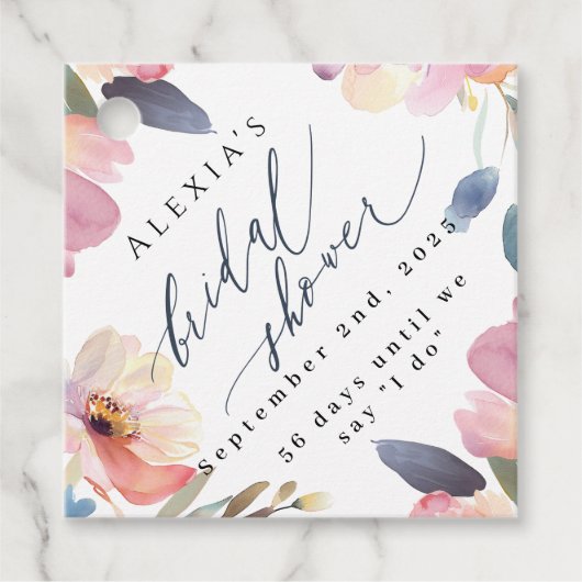フローラ優先の正方形ラベルブライダルシャワー フェイバータグ (正面)