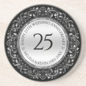 フローラ光沢シルバーフレーム結婚25周年 コースター (正面)