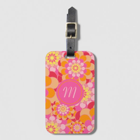 フローラ入りオレンジとピンクのラゲッジタグ ラゲッジタグ (正面縦)
