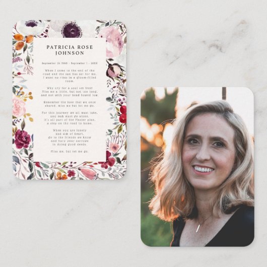 フローラ写真悔やみや弔慰葬儀記念カード 名刺 (正面/裏面)