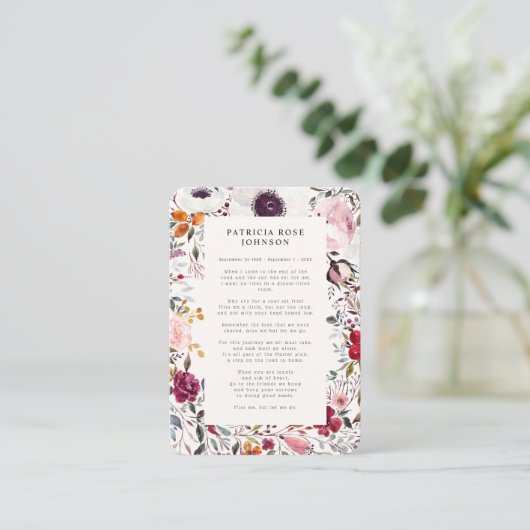 フローラ写真悔やみや弔慰葬儀記念カード 名刺 (スタンド正面)