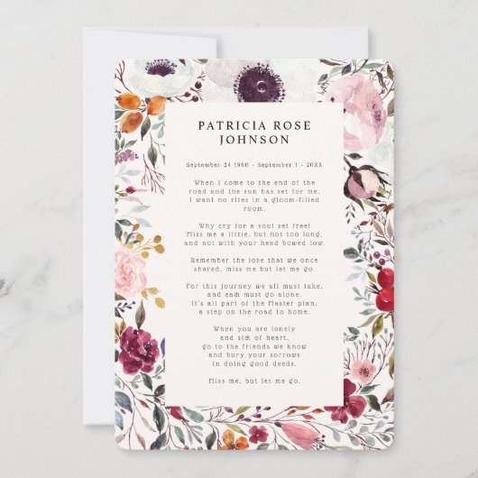 フローラ写真葬儀記念歌発表 招待状 (正面)