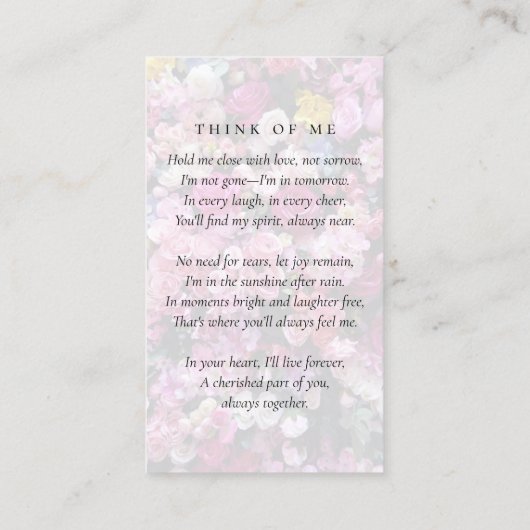 フローラ写真葬儀記念祈りの言葉カード コーリングカード (裏面)