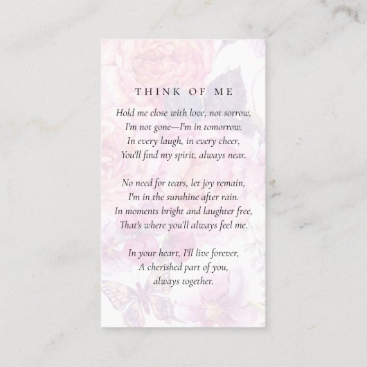 フローラ写真葬儀記念祈りの言葉カード コーリングカード (裏面)