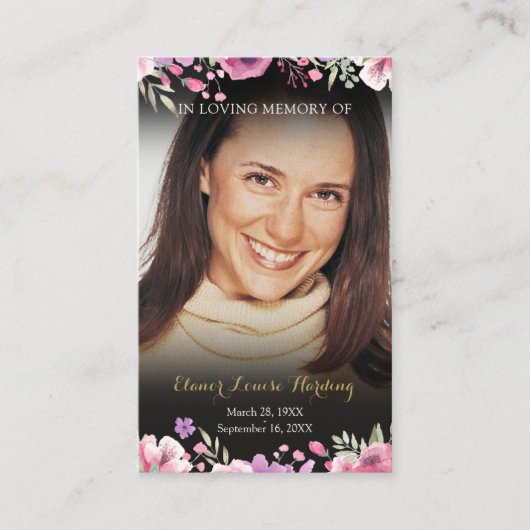 フローラ写真葬儀記念祈りの言葉カード 名刺 (正面)