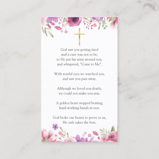フローラ写真葬儀記念祈りの言葉カード 名刺 (裏面)