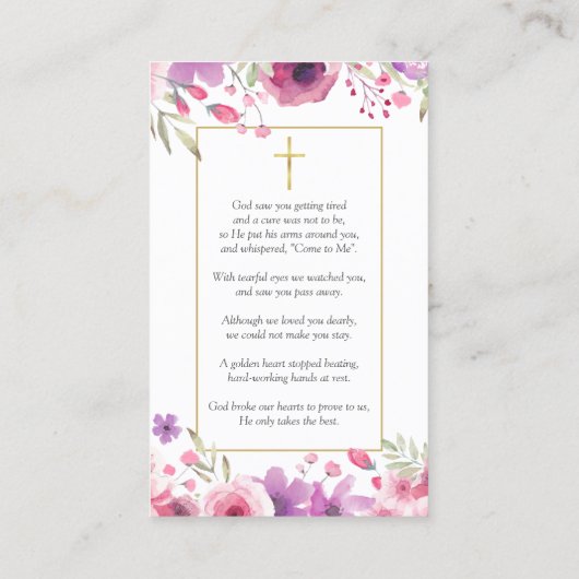 フローラ写真葬儀記念祈りの言葉カード 名刺 (裏面)
