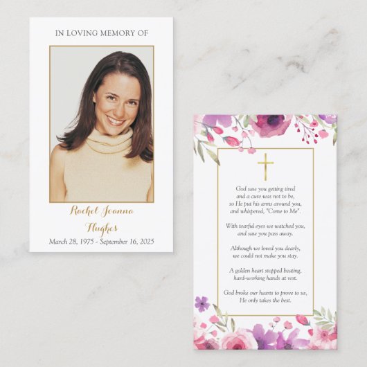 フローラ写真葬儀記念祈りの言葉カード 名刺 (正面/裏面)