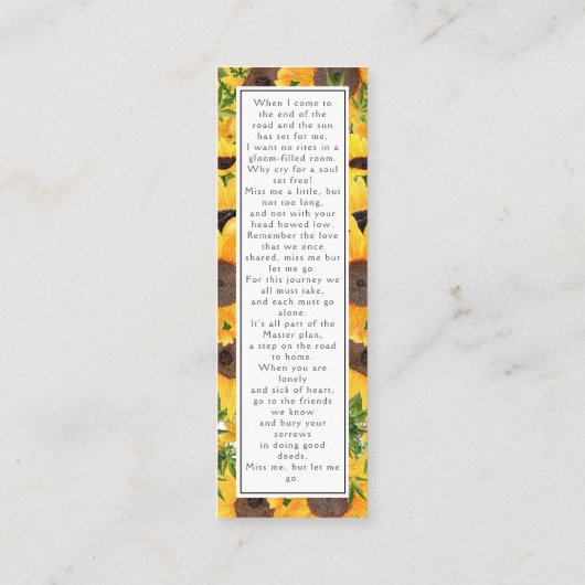 フローラ写真葬儀記念詩ブックマーク スキニー名刺 (裏面)