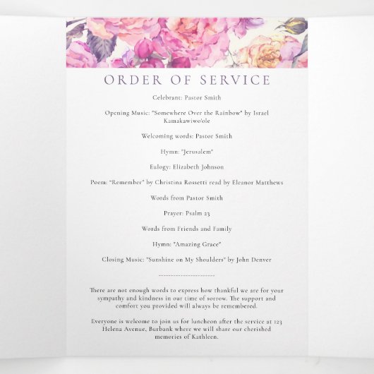 フローラ写真6ページのメモリアル・オーダー 三つ折り招待状 (内部中)