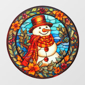 フローラ冬の笑顔雪だるまフェイクステンドグラス ウィンドウサイン (シート)