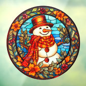 フローラ冬の笑顔雪だるまフェイクステンドグラス ウィンドウサイン (シート3)