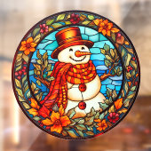 フローラ冬の笑顔雪だるまフェイクステンドグラス ウィンドウサイン (シート2)