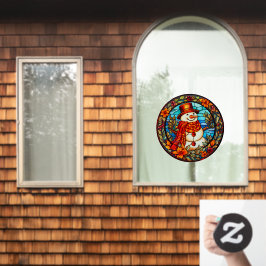 フローラ冬の笑顔雪だるまフェイクステンドグラス ウィンドウサイン