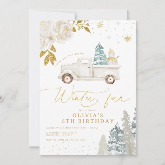 フローラ冬雪だるま誕生日パーティー 招待状 (正面)